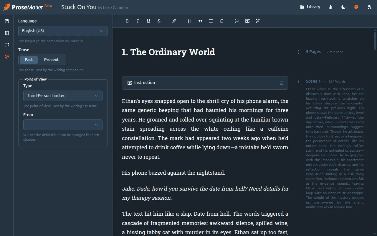 ProseMaker - Text editor in action