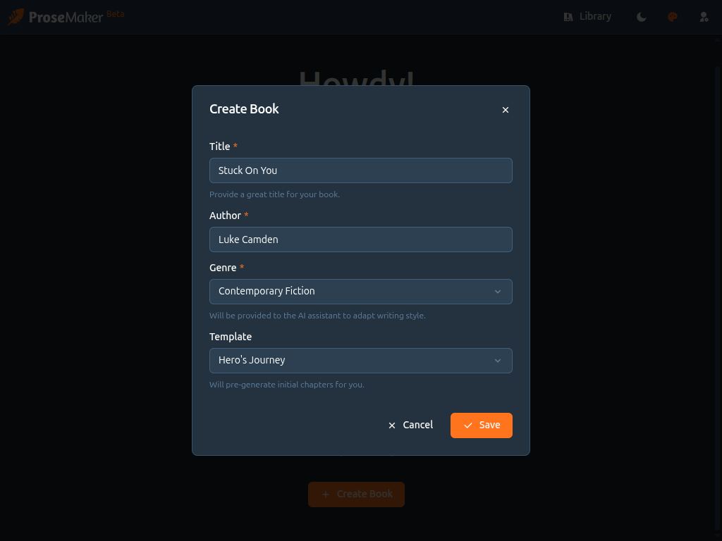 Create Book Dialog